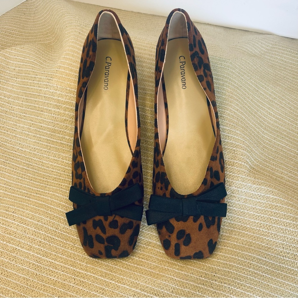 C Paravano Leopard Print ballerina flats with Black Bow